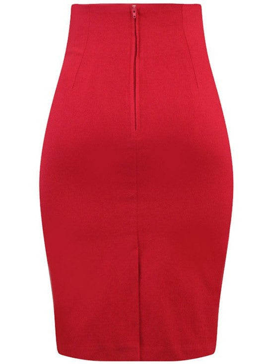 Women&#39;s High Waist &quot;Pin Me Up&quot; Pencil Skirt by Double Trouble Apparel (Red) - www.inkedshop.com