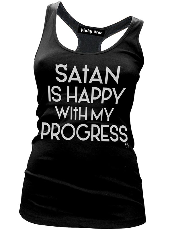 Women&#39;s Satan Is Happy With My Progress Racerback Tank