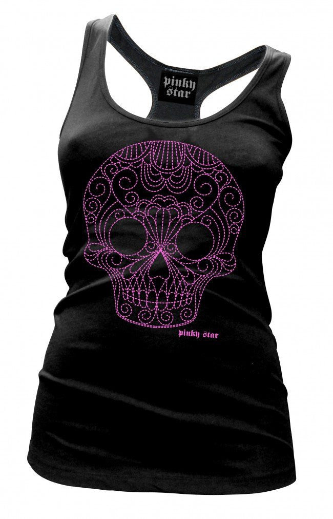 Women&#39;s Quilted Pinstriped Skull Tank