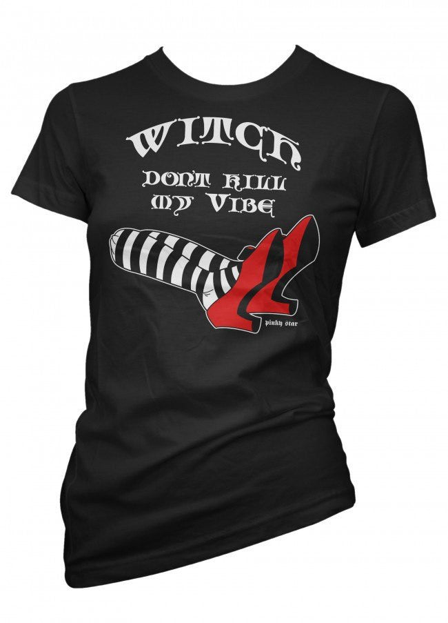 Women&#39;s &quot;Witch Don&#39;t Kill My Vibe&quot; Tee by Pinky Star (Black) - InkedShop - 2