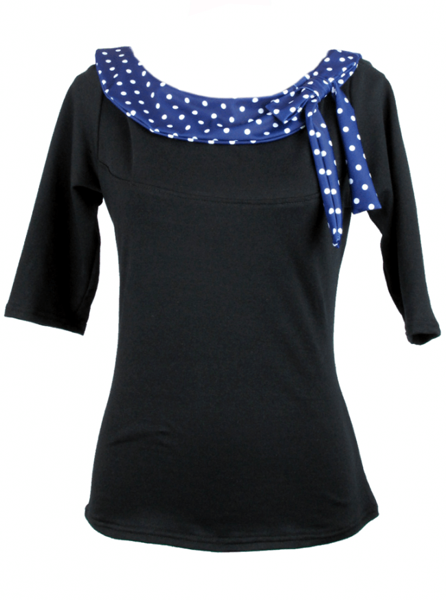 Women&#39;s &quot;Side Bow Polkadot&quot; Top by Pinky Pinups (Blue/White) - www.inkedshop.com