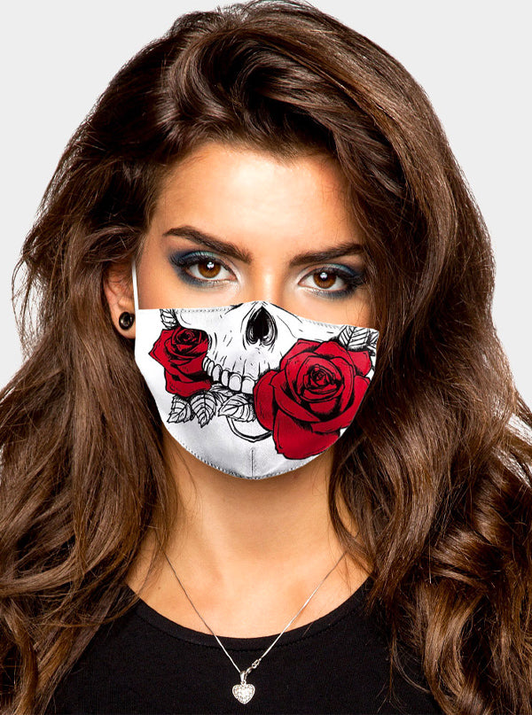 Skull Rose Print Face Mask