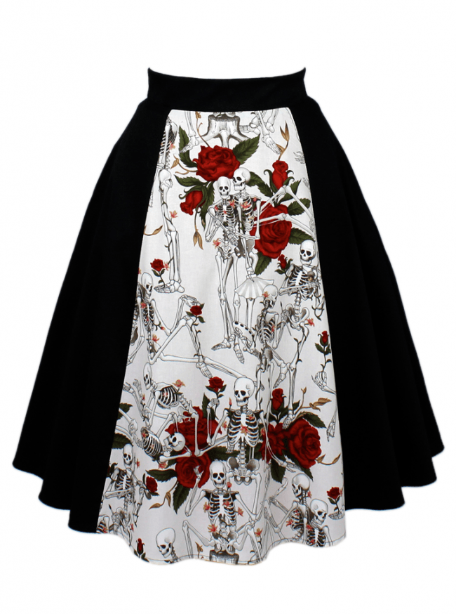 Women&#39;s &quot;Skulls and Roses&quot; Full Circle Skirt by Hemet (Black) - www.inkedshop.com