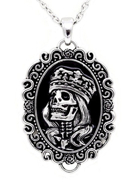 Women&#39;s &quot;Skull King&quot; Cameo Necklace by Controse (Silver) - www.inkedshop.com