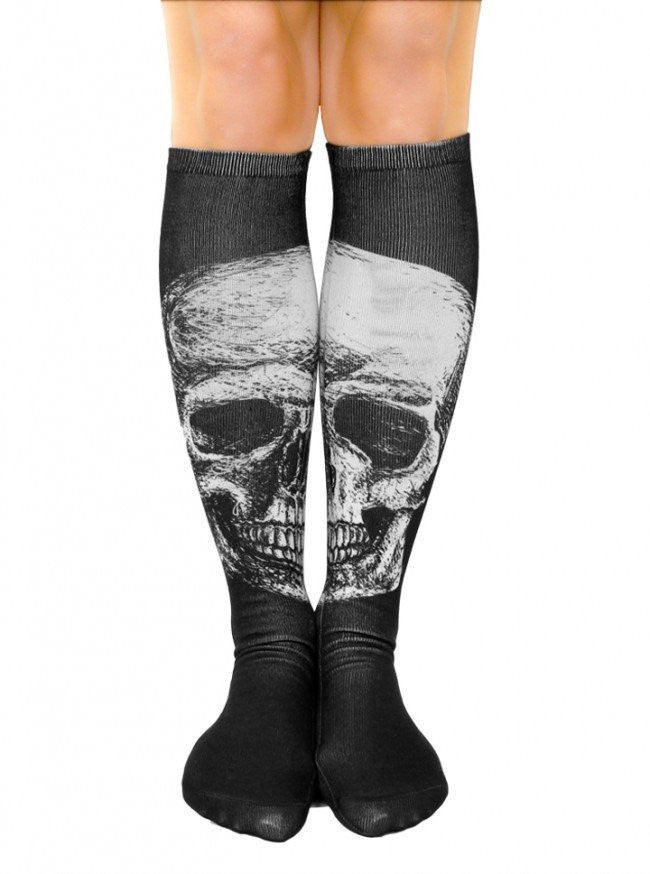 Skull Knee High Socks by Inked (Black) - www.inkedshop.com
