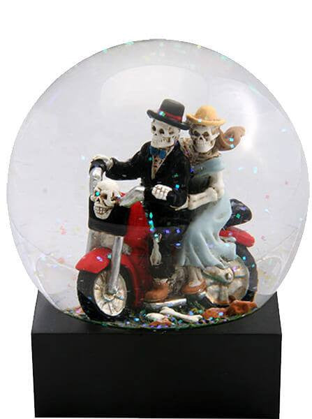 &quot;Skull Lovers&quot; On Motorcycle Water Globe by Summit Collection - www.inkedshop.com
