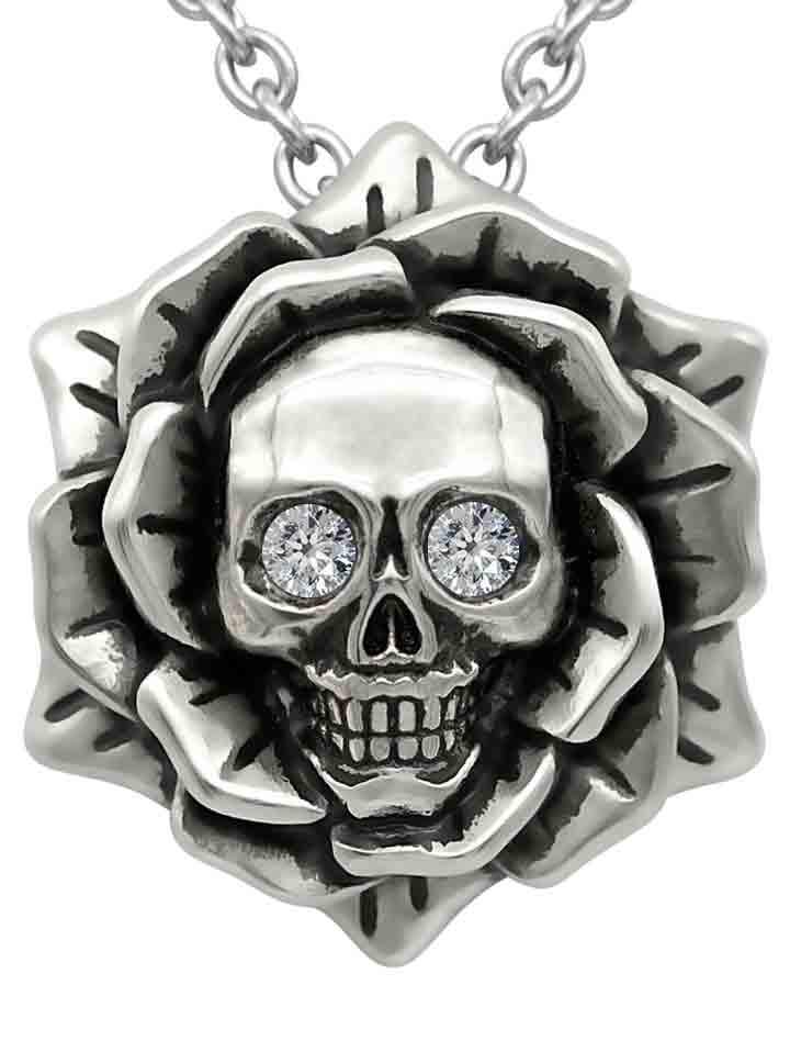 Skull Rose Necklace with Swarovski Crystal