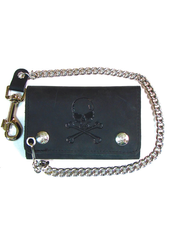 Skull &amp; Crossbones Midsize Trifold Wallet With Chain