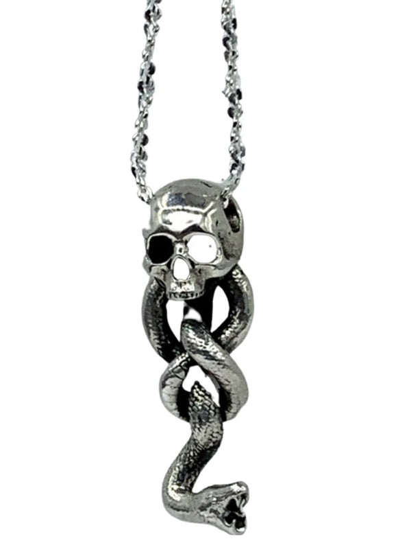 Small Silver Mark of the Dark Skull Snake Necklace