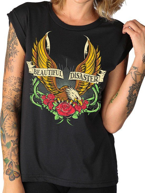 Women&#39;s &quot;Born Free&quot; Rolled Sleeve Tee by Beautiful Disaster (Black) - www.inkedshop.com
