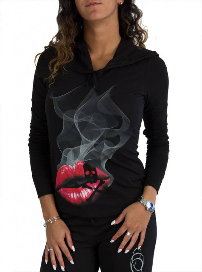 Women&#39;s &quot;&#39;Last Kiss Smokey&quot; Long Sleeve Hooded Tee by Inked (Black) - www.inkedshop.com