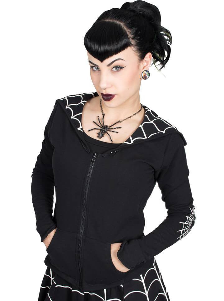 Women&#39;s &quot;Spiderweb&quot; Flap Jacket by Kreepsville 666 (Black) - www.inkedshop.com