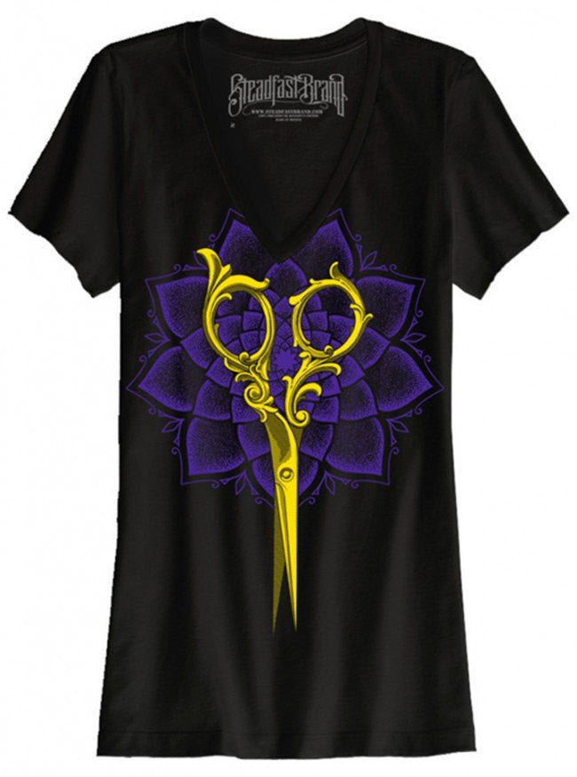 Women&#39;s &quot;Ornamental Shears with Mandala&quot; Tee by Steadfast Brand (Black) - InkedShop - 1