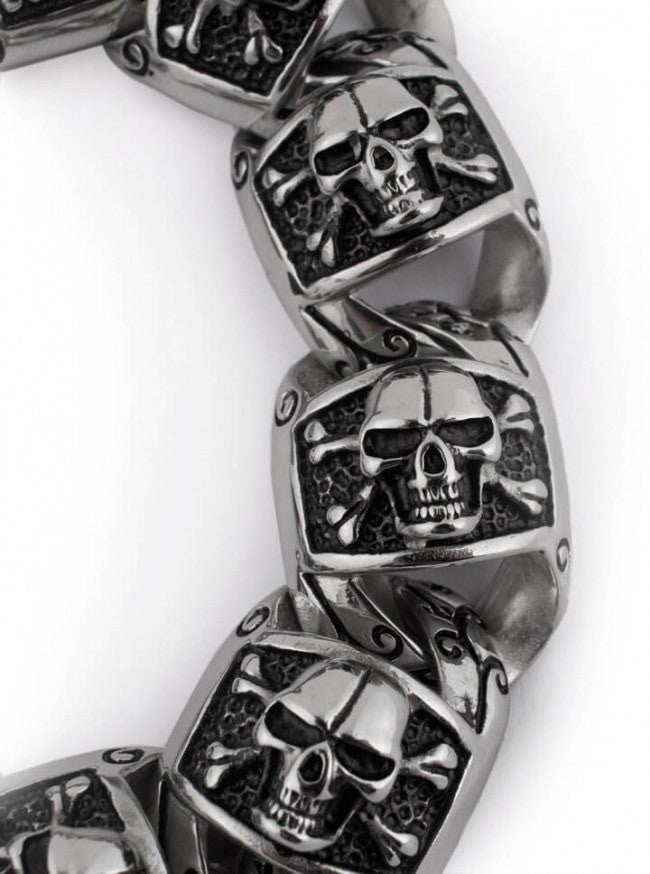 Men&#39;s &quot;Skulls &amp; Crossbones&quot; Bracelet by Wicked Steel (Stainless Steel) - www.inkedshop.com