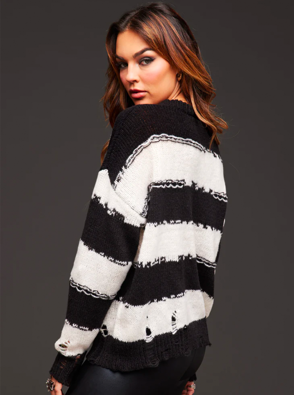 Women&#39;s Hold The Line Striped Distressed Sweater