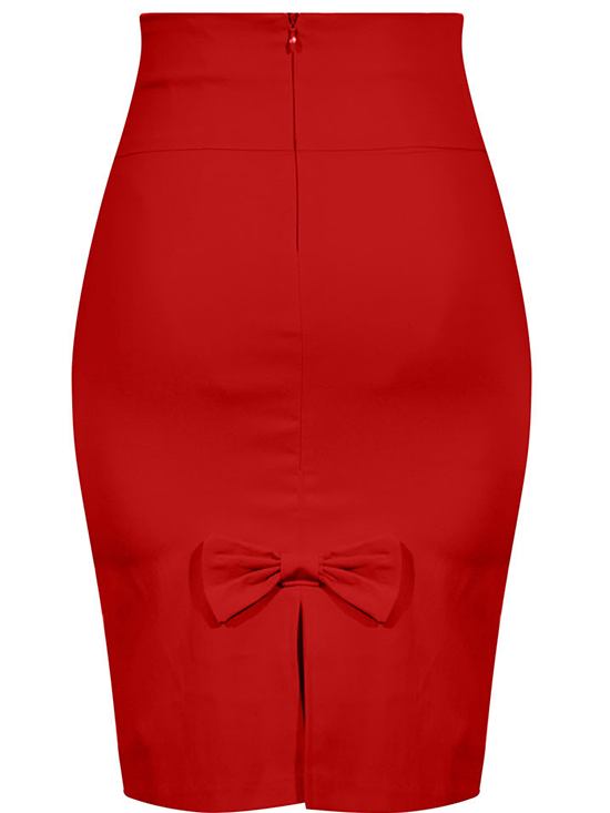 Women&#39;s &quot;Bow Back&quot; Pencil Skirt by Double Trouble Apparel (Red) - www.inkedshop.com