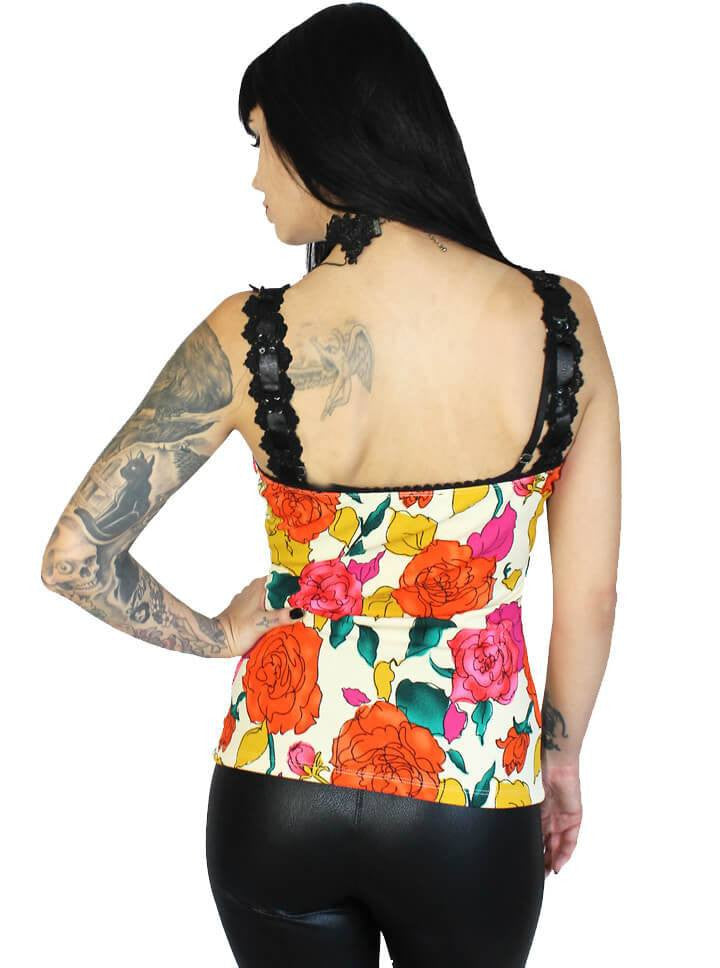 Women&#39;s &quot;Retro Rose Gothic Lace&quot; Pinup Top by Demi Loon (White/Floral) - www.inkedshop.com