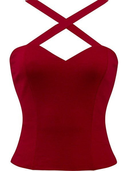 Women&#39;s &quot;Retro Gal&quot; Criss-Cross Top by Double Trouble Apparel (Red) - www.inkedshop.com