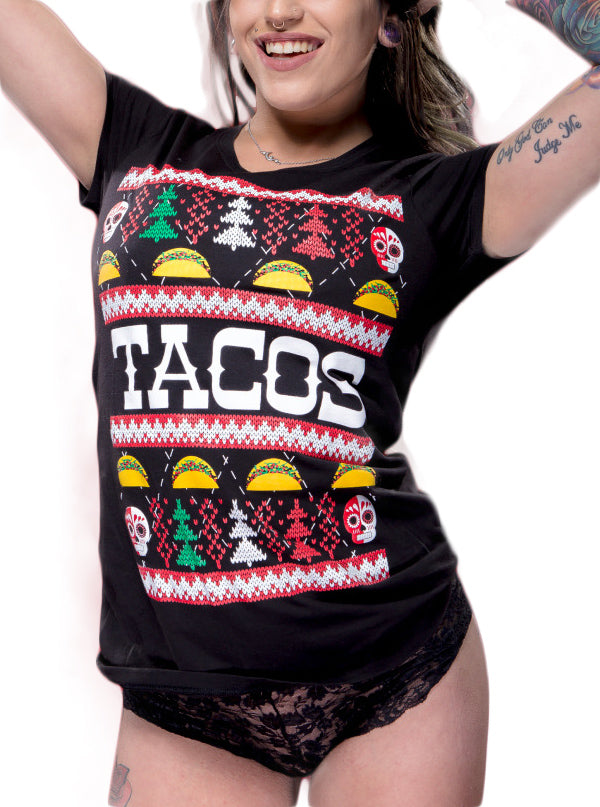 Women&#39;s Tacos Ugly Christmas Sweater Tee