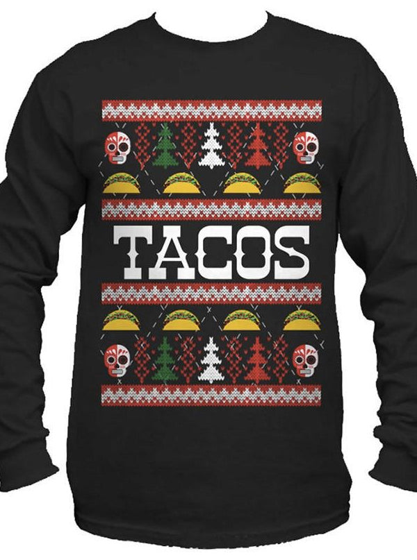 Men&#39;s Tacos Ugly Christmas Sweater Long Sleeve Tee