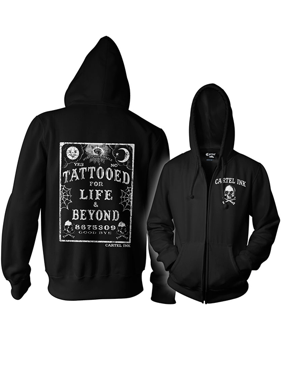 Unisex &quot;Tattooed For Life&quot; Zip Up Hoodie by Cartel Ink (Black) - www.inkedshop.com