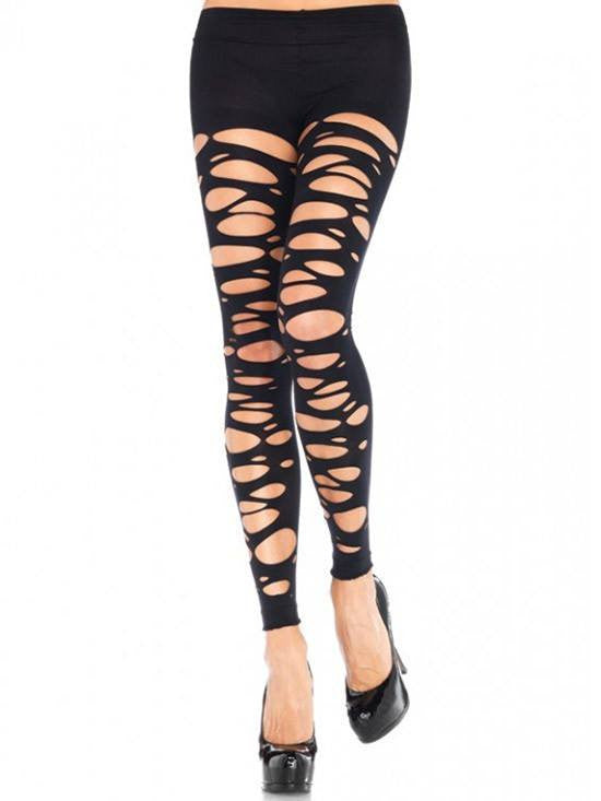 Tattered Footless Tights by Leg Avenue (Black) - www.inkedshop.com