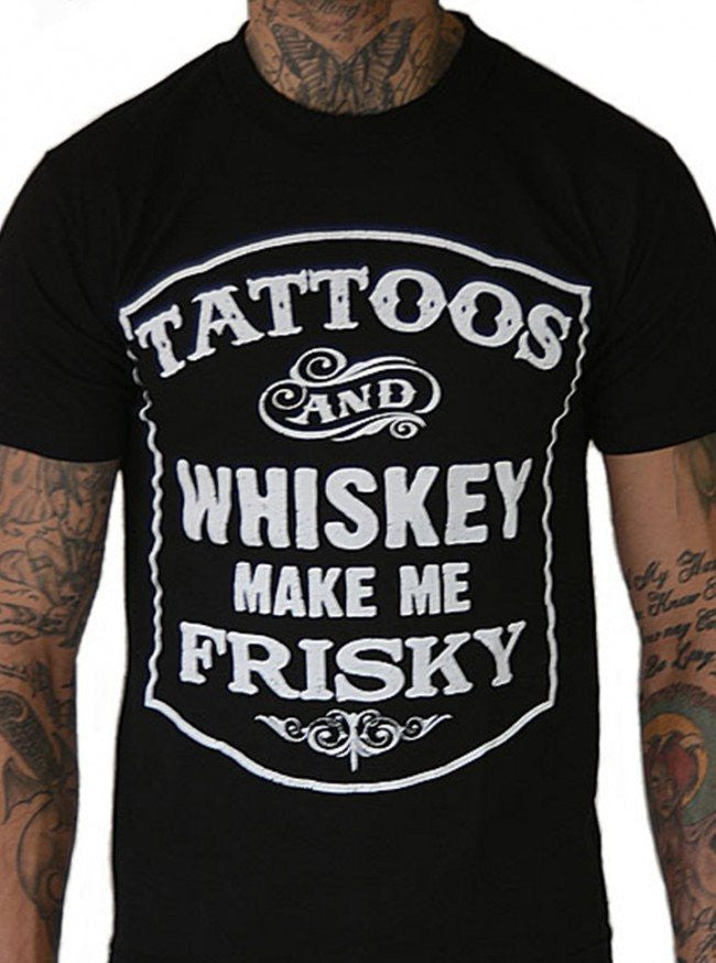 Men&#39;s &quot;Tattoos and Whiskey Make Me Frisky&quot; Tee by Pinky Star (Black) - InkedShop - 1