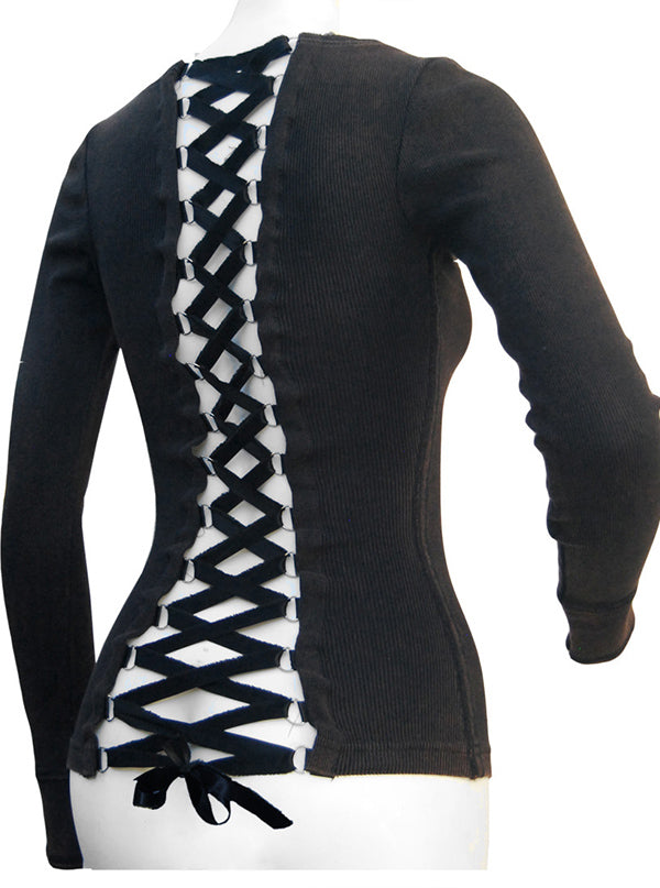 Women&#39;s Long Sleeve Ribbon Corset Top