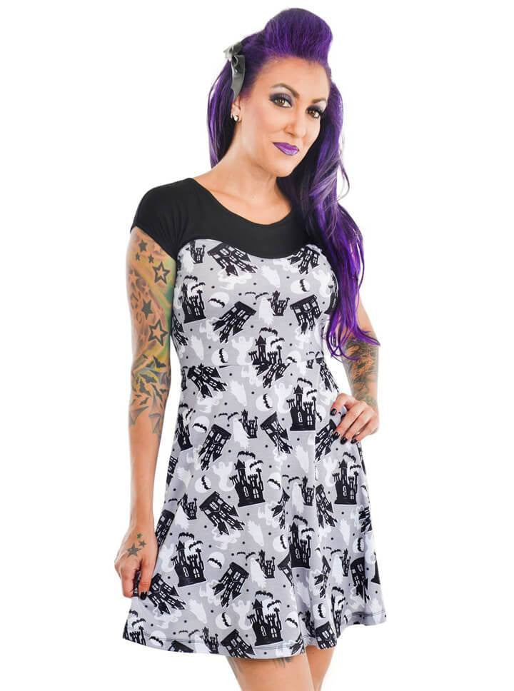 Women&#39;s &quot;Haunted House&quot; Dame Dress by Too Fast (Grey) - www.inkedshop.com