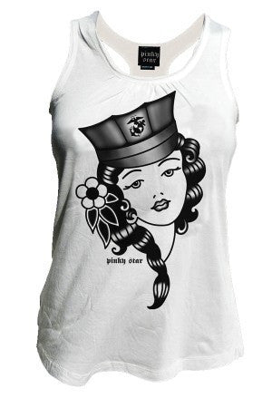 Women&#39;s &quot;The Marine Girl&quot; Racerback Tank by Pinky Star (White) - InkedShop - 1
