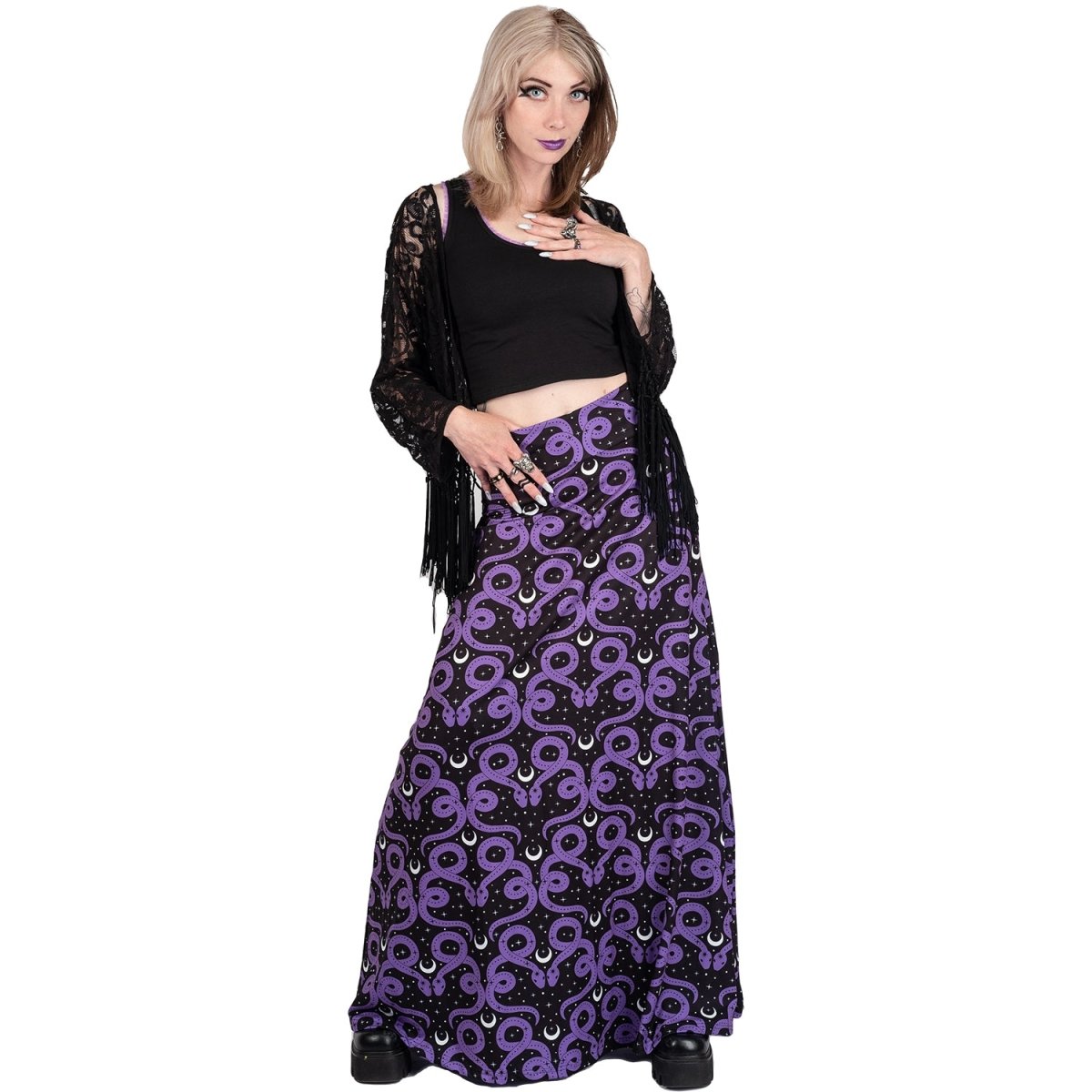 Women&#39;s Mystical Purple Snake Moon Magick Maxi Skirt