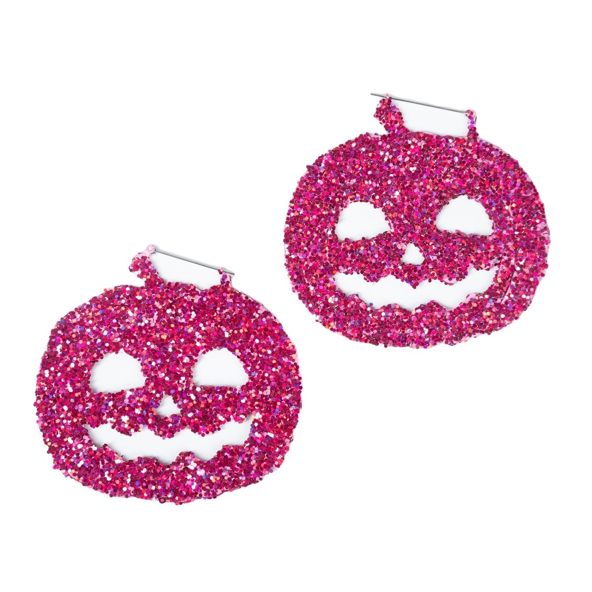 Pink Glitter Pumpkin Hoop Earrings