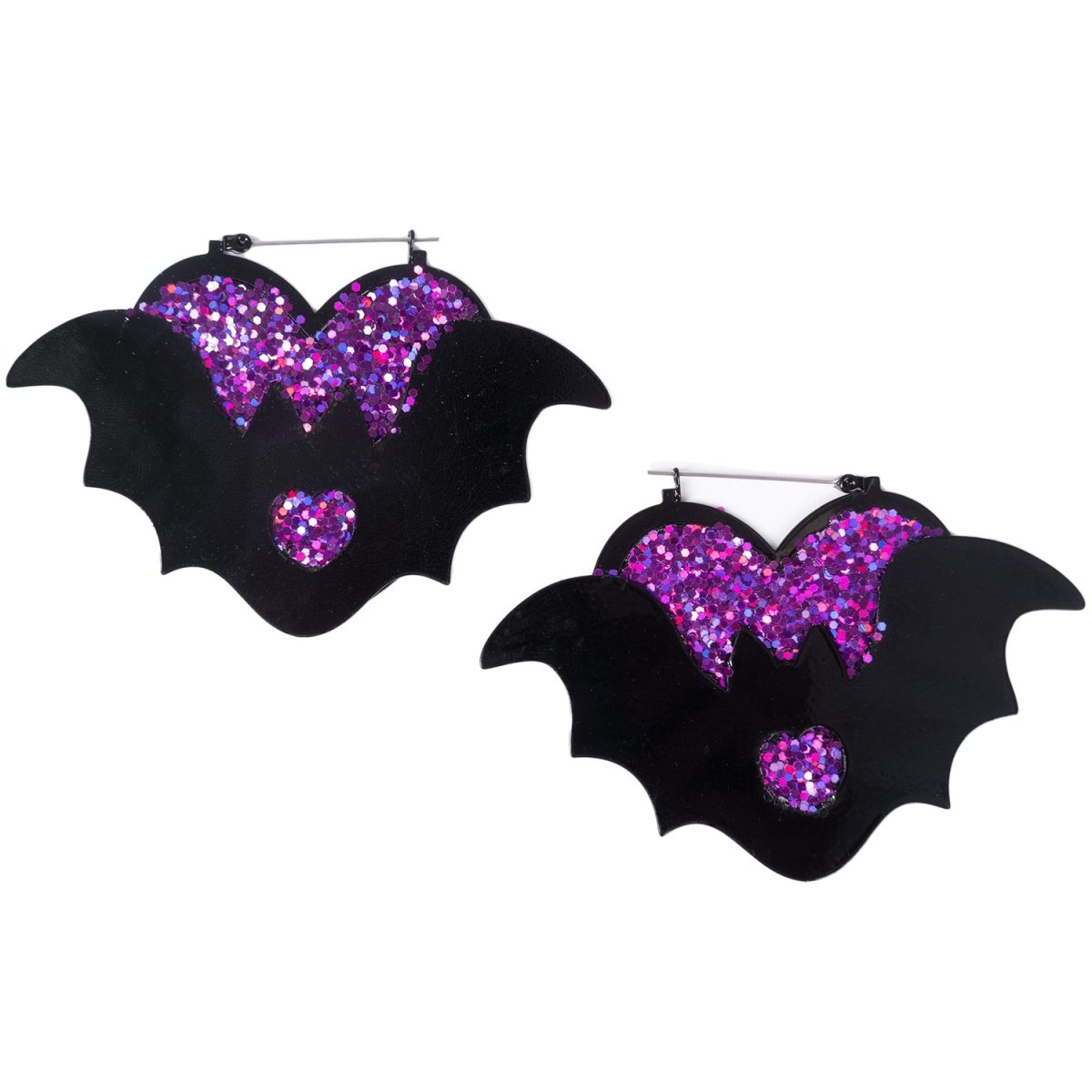 Purple Heart Bat Hoop Earrings