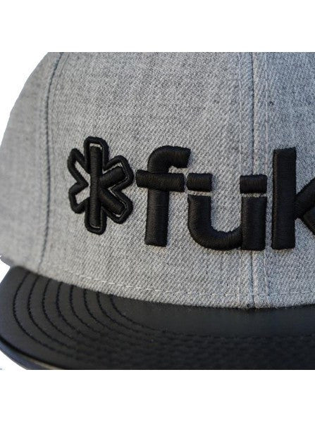 &quot;Traditional&quot; Leather Visor Snapback Hat by Fukitt Clothing (Black/Heather Grey) - www.inkedshop.com