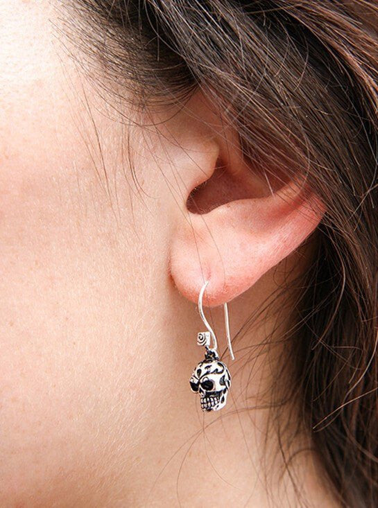 &quot;Tribal Human Skull&quot; Earrings by Lost Apostle (Antique Silver) - InkedShop - 4
