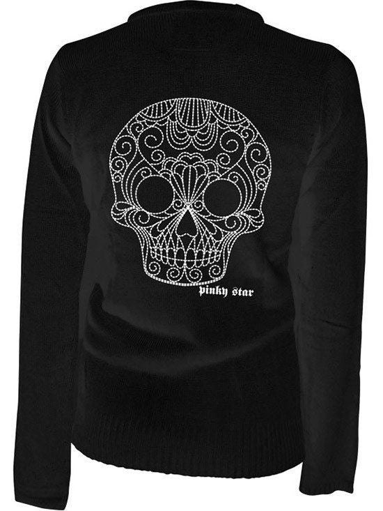 Women&#39;s &quot;Quilted Sugar Skull&quot; Cardigan by Pinky Star (Black) - www.inkedshop.com