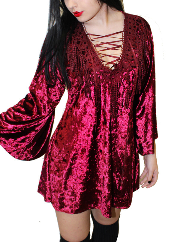 Women&#39;s Blood Velvet Draped &amp; Fringed Dress