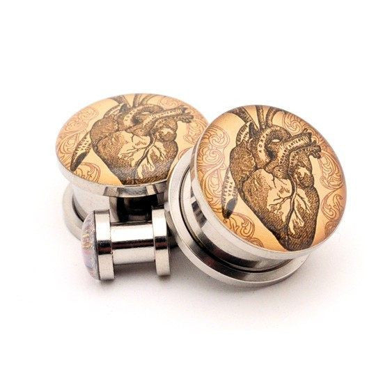 Vintage Heart Picture plugs by Mystic Metals - InkedShop - 1