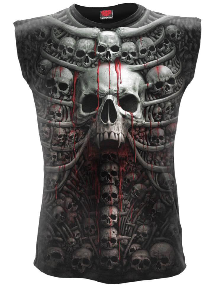 Men&#39;s &quot;Death Ribs&quot; Allover Sleeveless Tee by Spiral USA (Black) - www.inkedshop.com