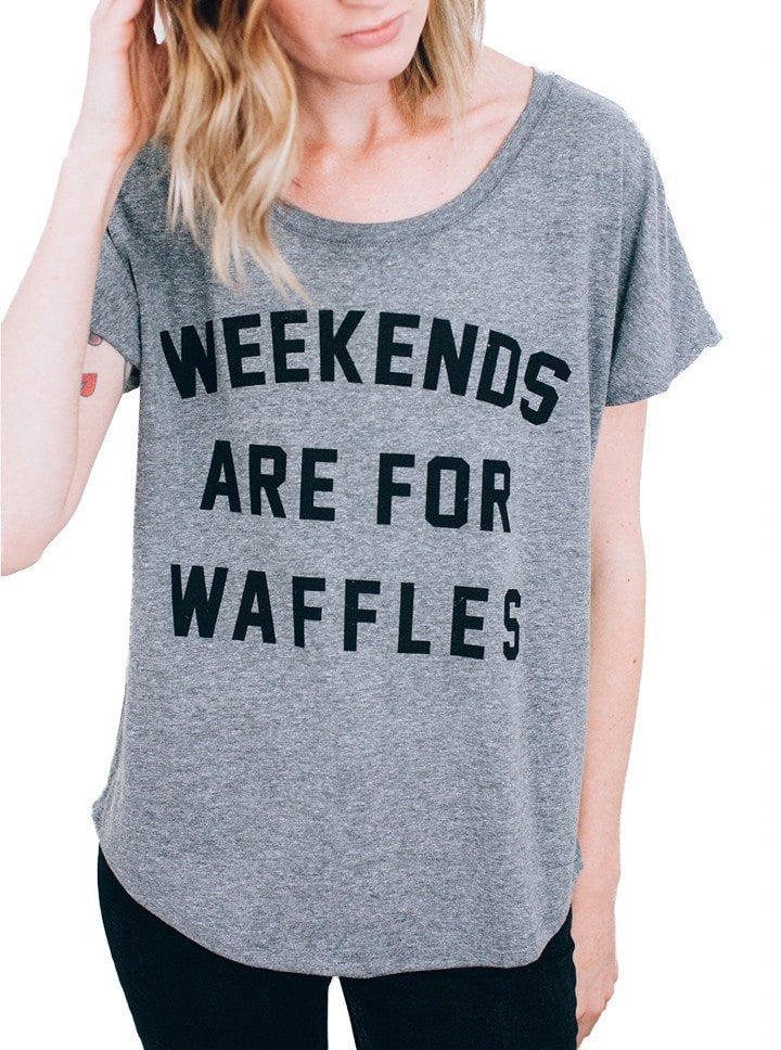 Women&#39;s &quot;Weekends Are For Waffles&quot; Dolman Tee by Pyknic (Heather Grey) - www.inkedshop.com