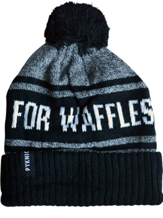 &quot;Weekends Are For Waffles&quot; Knit Pom Beanie by Pyknic (Black/Grey) - www.inkedshop.com