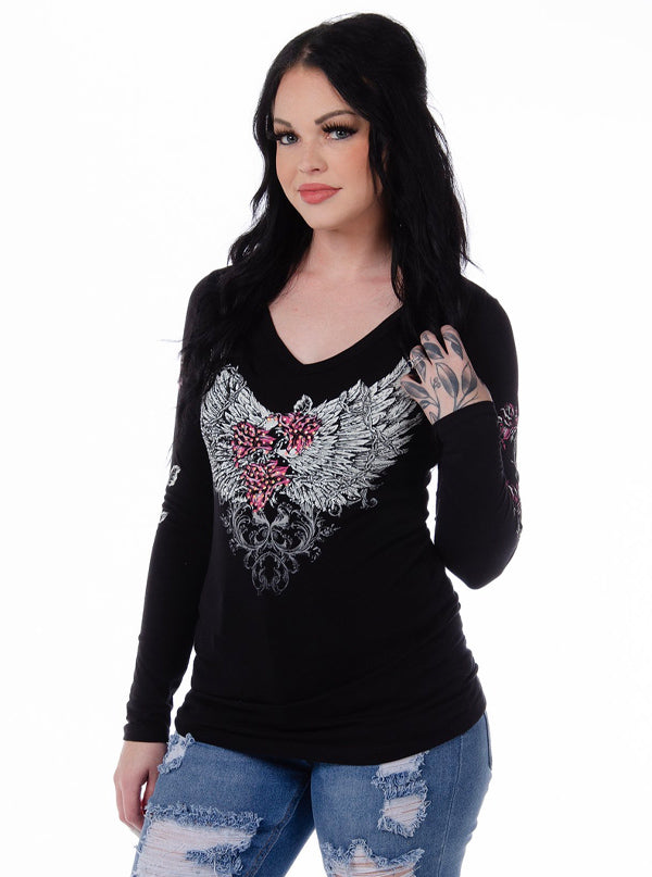 Women&#39;s Barbed Wire and Roses Long Sleeve Tee