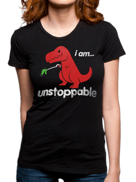 Women&#39;s &quot;Unstoppable T-Rex&quot; Tee by Goodie Two Sleeves (Black) - www.inkedshop.com