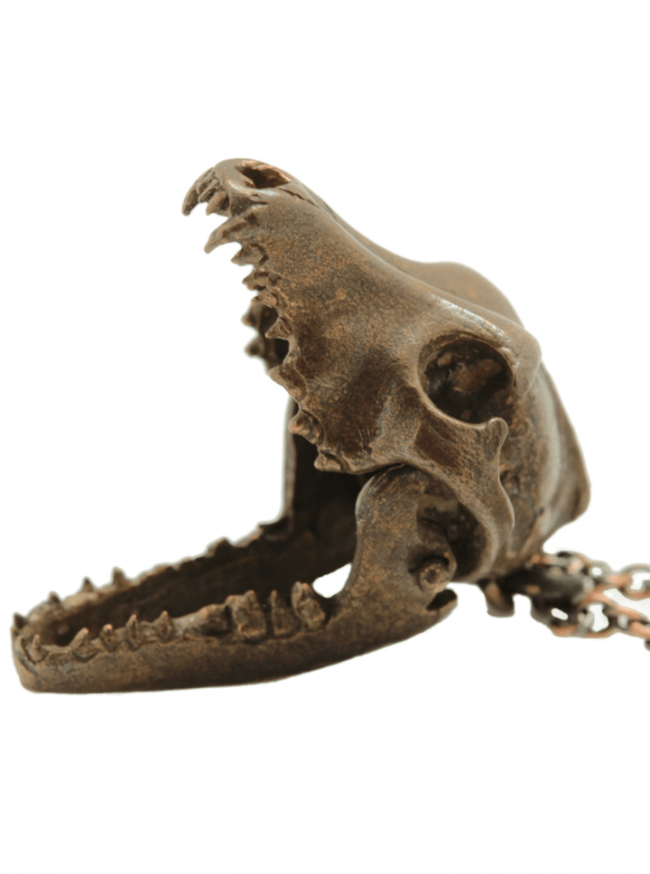 &quot;Wolf Skull With Moving Jaw&quot; Necklace by Blue Bayer Design (Bronze) - www.inkedshop.com