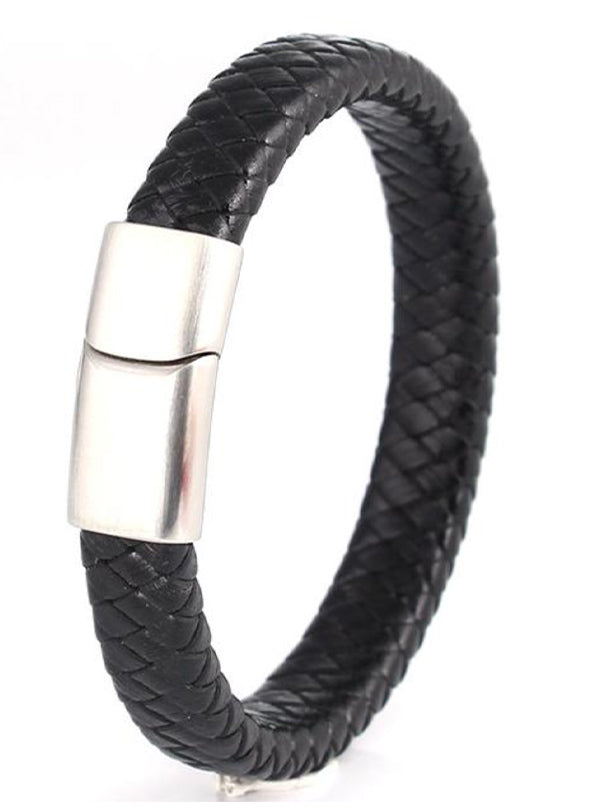 Men&#39;s Woven Leather Braided Bracelet
